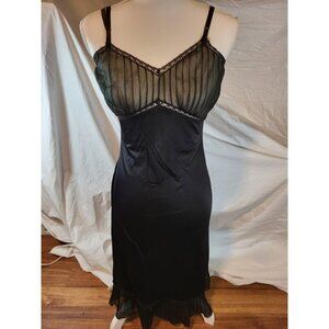 VINTAGE ROGERS RUN-PROOF - WOMENS 32 - Black GODDESS NIGHT GOWN Lace